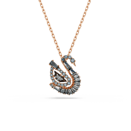 Swan pendant, Mixed cuts, Swan, Black, 18K rose gold finish