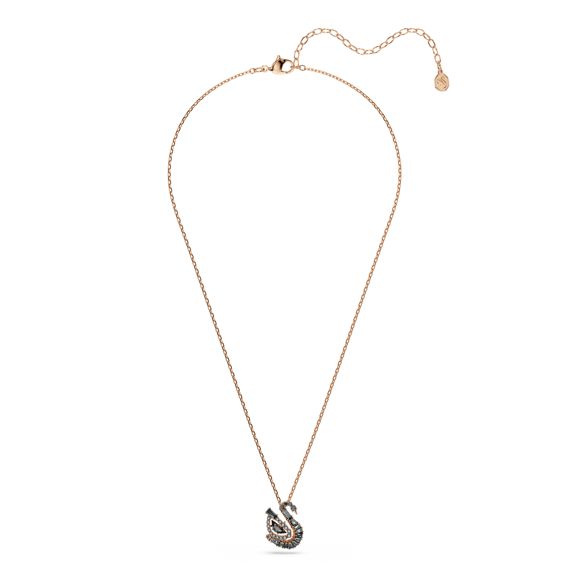 Swan pendant, Mixed cuts, Swan, Black, 18K rose gold finish