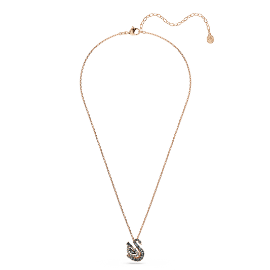 Swan pendant, Mixed cuts, Swan, Black, 18K rose gold finish