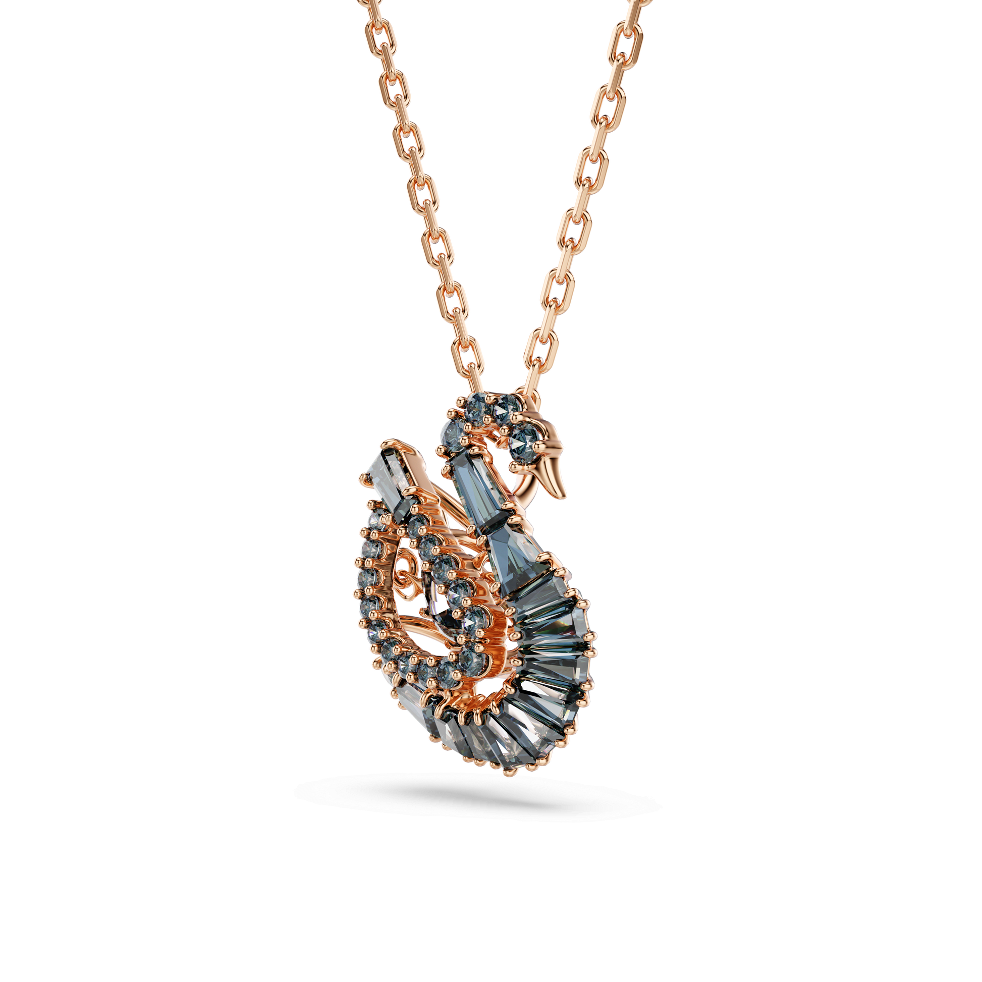 Swan pendant, Mixed cuts, Swan, Black, 18K rose gold finish