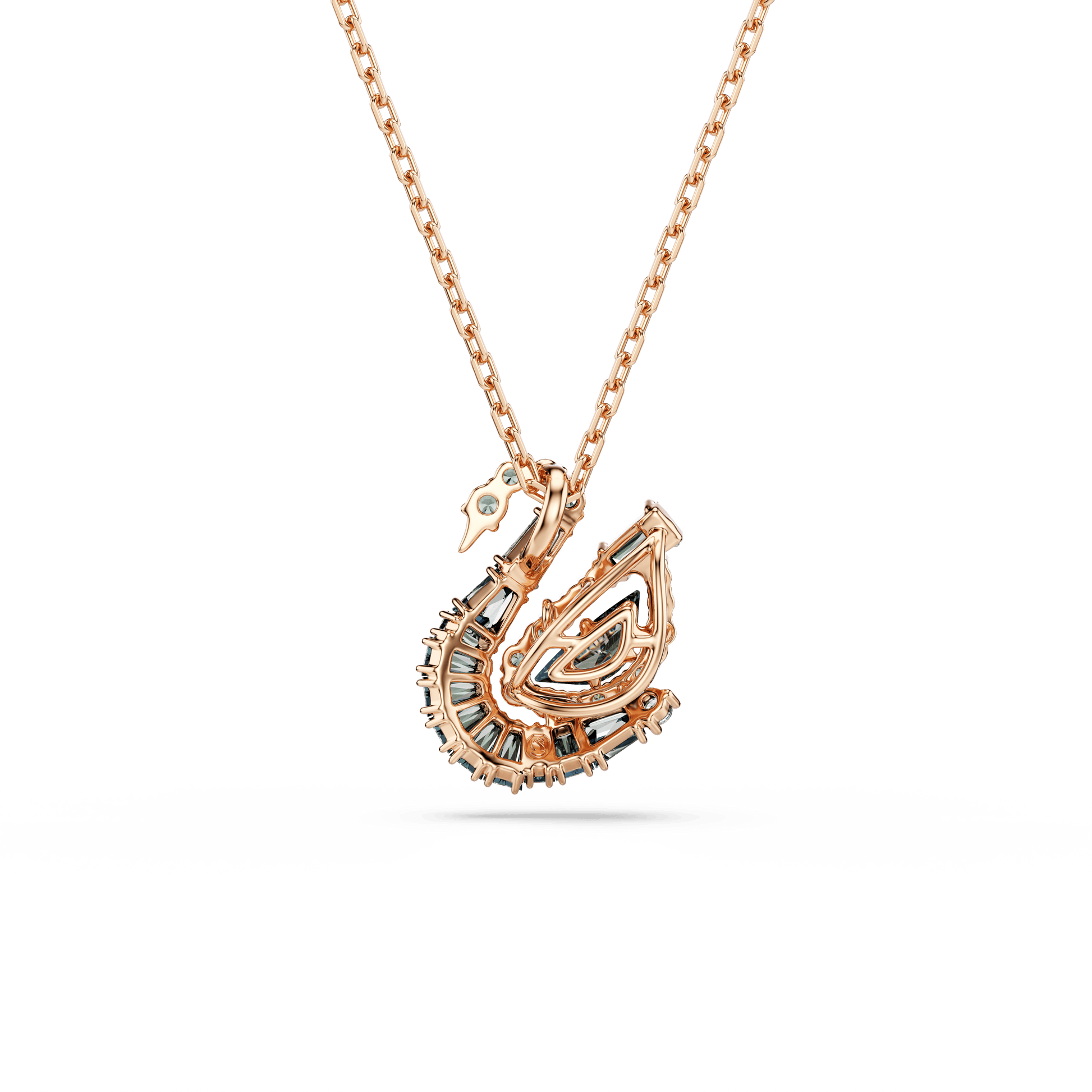 Swan pendant, Mixed cuts, Swan, Black, 18K rose gold finish