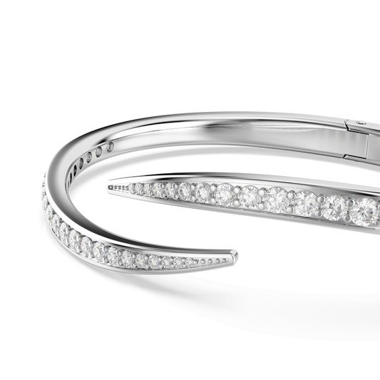 Vienna bangle, Round cut, Swan, White, Rhodium plated