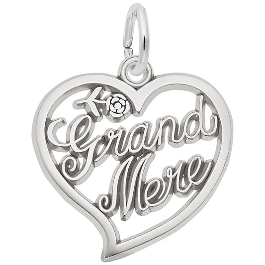 Grand Mère Open Heart Charm - Elegant Grandparent Jewelry Gift 6469