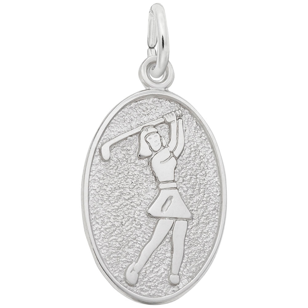 Female Golfer Oval Disc Charm - Perfect Gift for Golf Lovers 6559