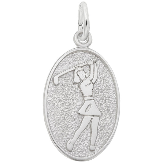 Female Golfer Oval Disc Charm - Perfect Gift for Golf Lovers 6559