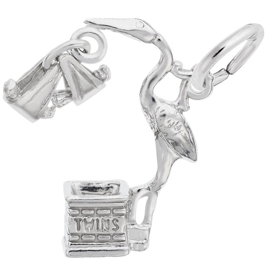 Twins Stork Charm - Adorable Baby Keepsake for New Parents 7758