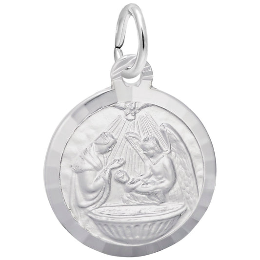 Spring Baptism Disc Charm - Elegant Religious Jewelry Gift 7776