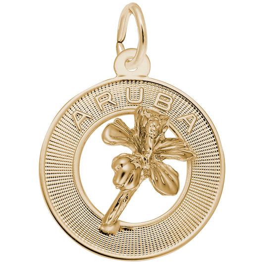 Aruba Hibiscus Ring Charm - Tropical Travel Jewelry Keepsake 7842