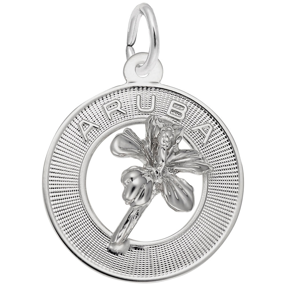 Aruba Hibiscus Ring Charm - Tropical Travel Jewelry Keepsake 7842
