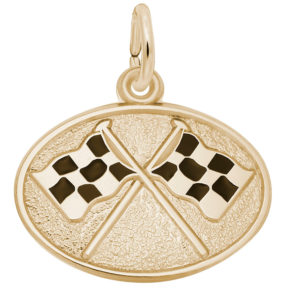 Racing Flags Oval Disc Charm - Unique Automotive Jewelry Gift 8328