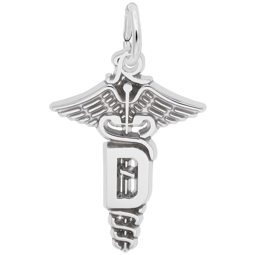 Sterling Silver Dental Caduceus Charm for Medical Professionals 8331