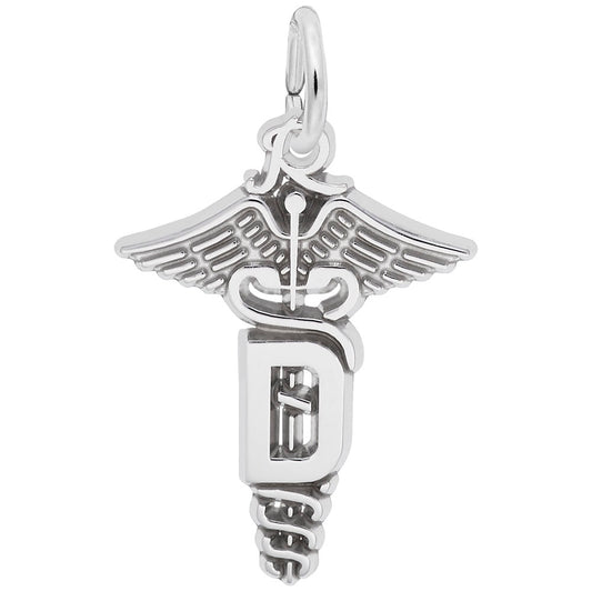 Sterling Silver Dental Caduceus Charm for Medical Professionals 8331
