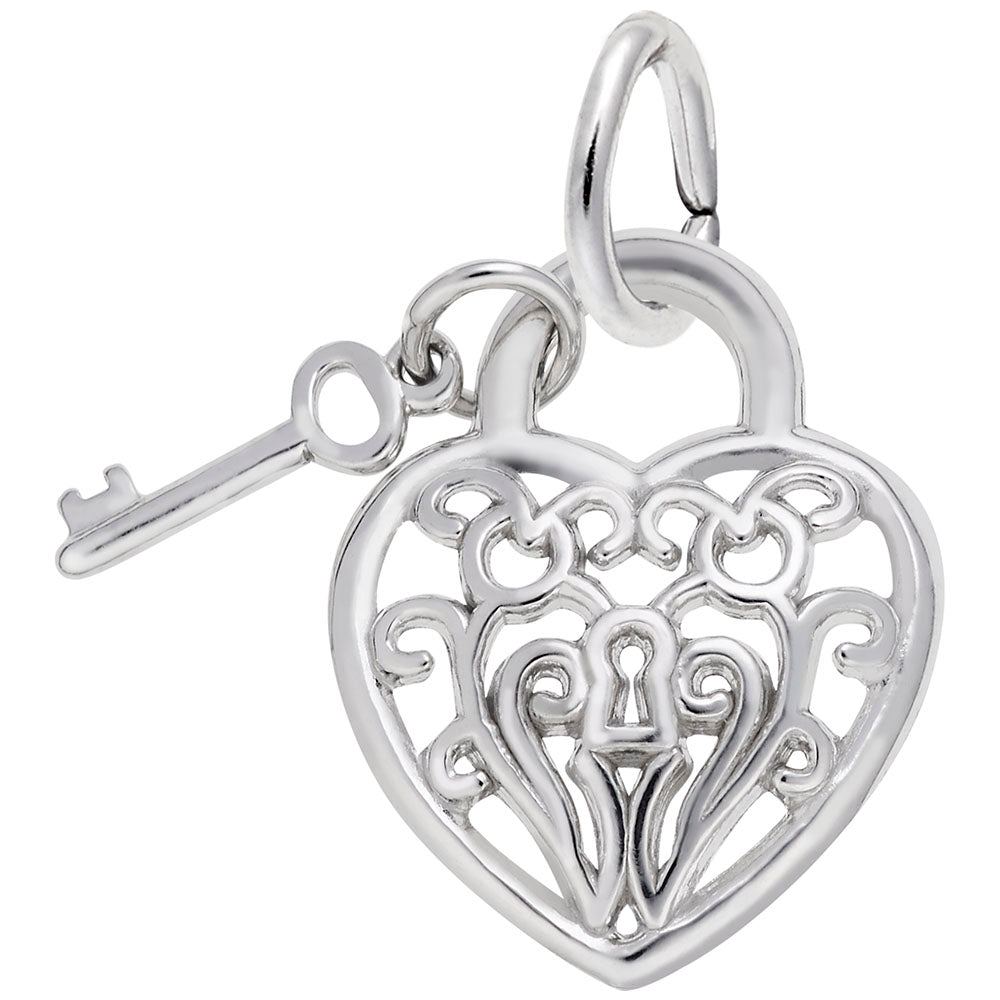 Filigree Heart Key Charm - Elegant Silver Pendant for Jewelry 8364