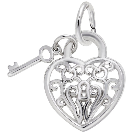 Filigree Heart Key Charm - Elegant Silver Pendant for Jewelry 8364