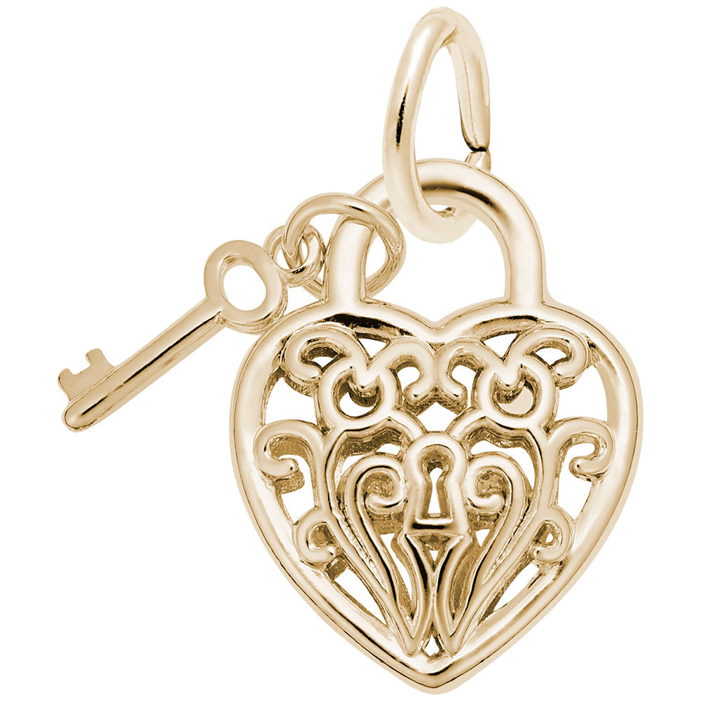 Filigree Heart Key Charm - Elegant Silver Pendant for Jewelry 8365