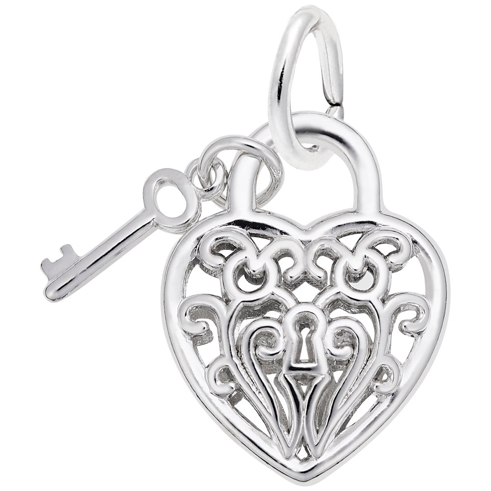 Filigree Heart Key Charm - Elegant Silver Pendant for Jewelry 8365