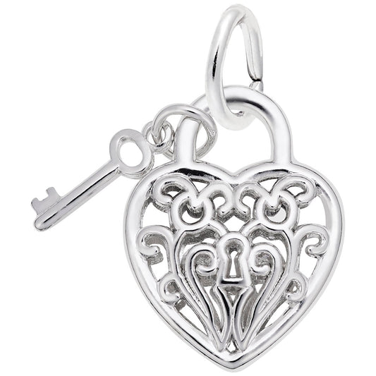 Filigree Heart Key Charm - Elegant Silver Pendant for Jewelry 8365
