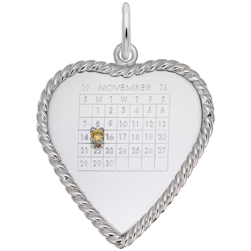 Classic Rope Heart Calendar Charm - Personalized Memorial Keepsake 8378