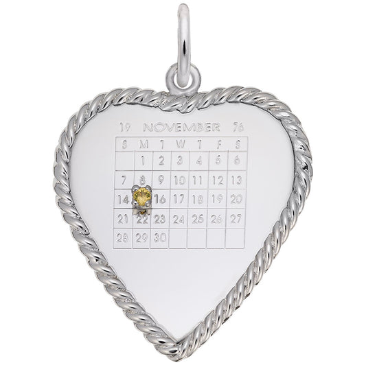 Classic Rope Heart Calendar Charm - Personalized Memorial Keepsake 8378
