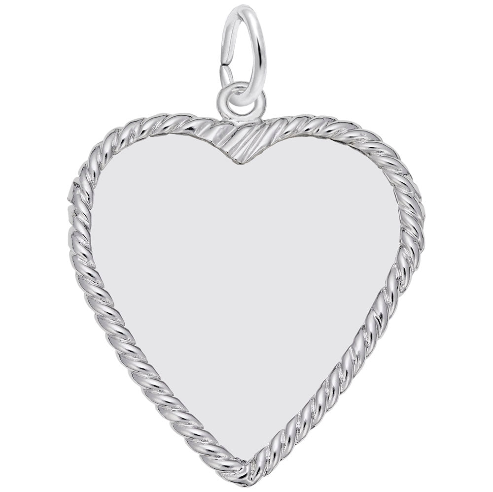 Large Classic Rope Heart Charm - Elegant Silver Disc Pendant 8379