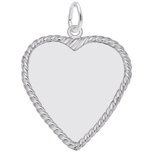 Large Classic Rope Heart Charm - Elegant Silver Disc Pendant 8379