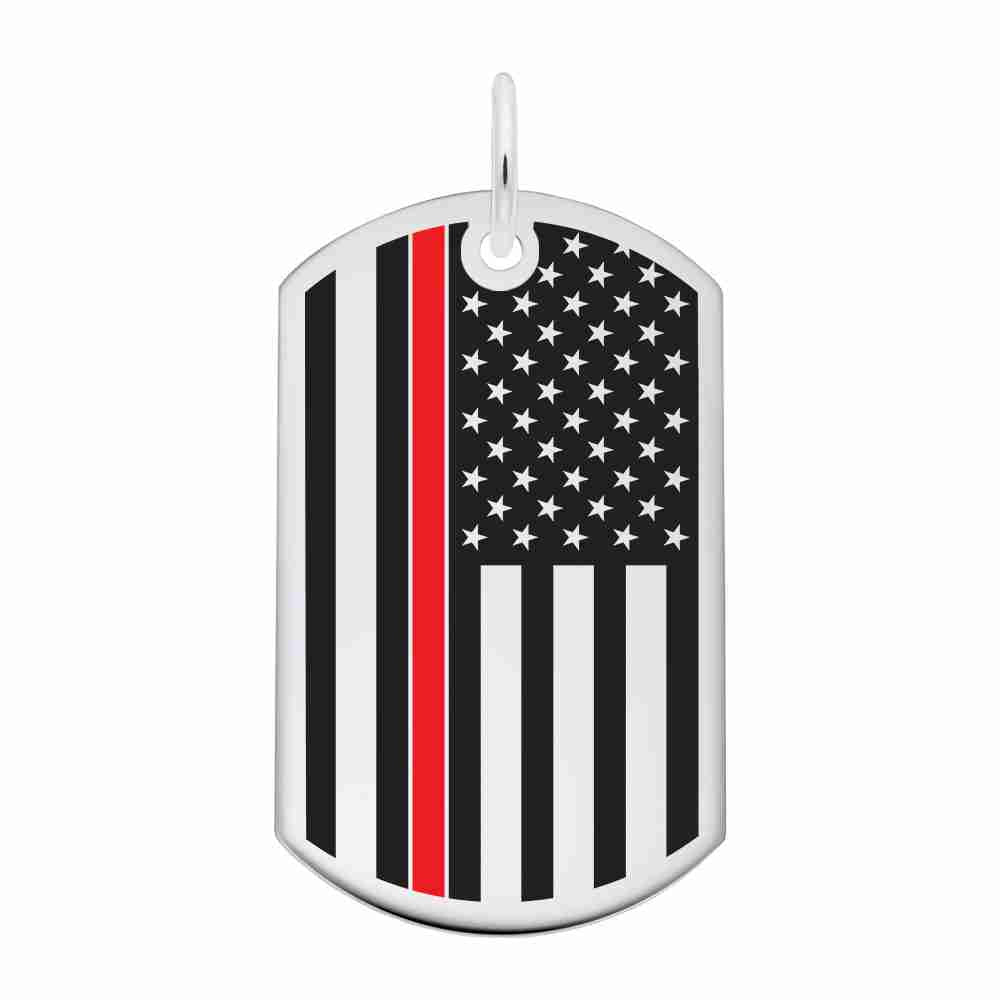 Personalized USA Flag Dog Tag with Red Stripe - Engravable Charm 8399-071