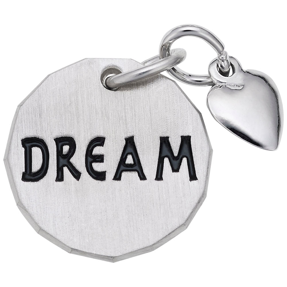 Dream Tag Charm with Heart Accent - Personalized Symbol Charm 8442