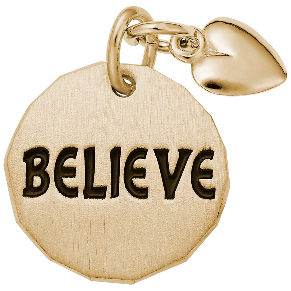 Believe Tag Charm with Heart Accent - Inspirational Jewelry Tag 8443