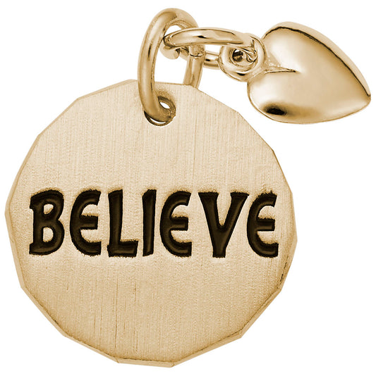 Believe Tag Charm with Heart Accent - Inspirational Jewelry Tag 8443
