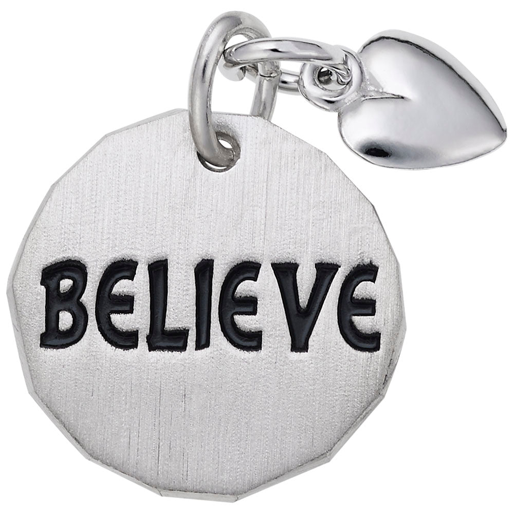 Believe Tag Charm with Heart Accent - Inspirational Jewelry Tag 8443