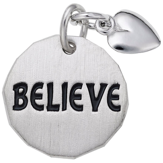 Believe Tag Charm with Heart Accent - Inspirational Jewelry Tag 8443