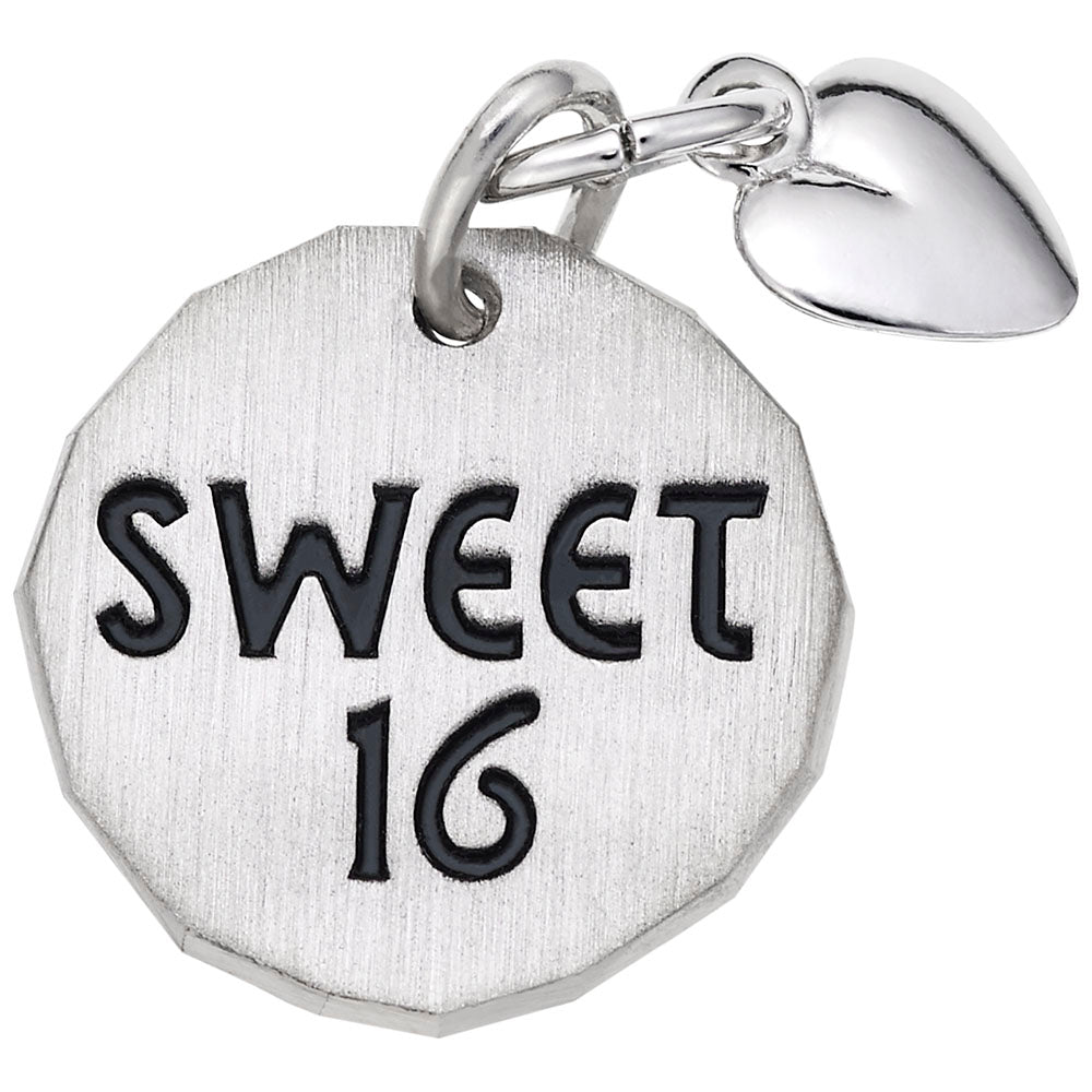 Sweet Sixteen Heart Accent Charm - Personalized Disc Tag Gift 8446