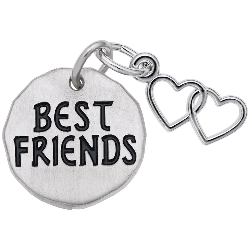 Best Friends Tag Charm with Two Open Hearts - Friendship Jewelry 8447