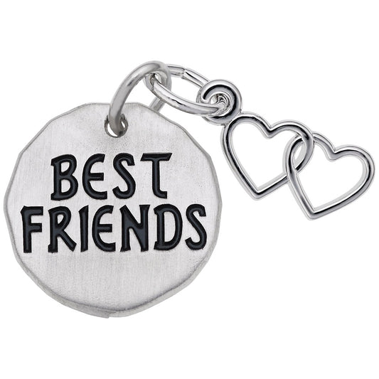Best Friends Tag Charm with Two Open Hearts - Friendship Jewelry 8447