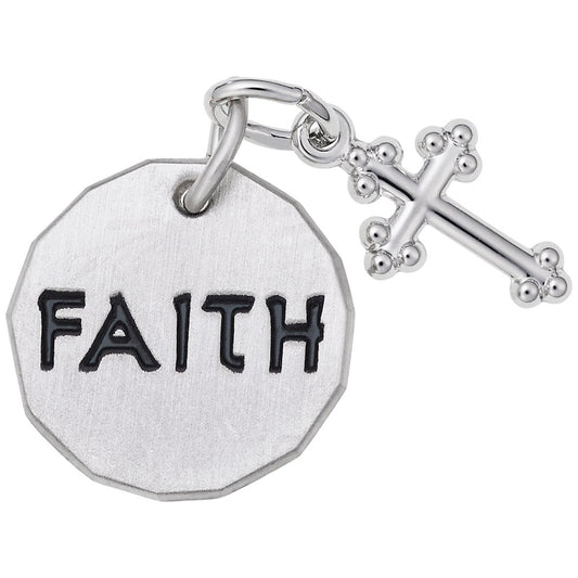 Faith Tag Charm with Botonny Cross Accent - Rembrandt Charms 8448