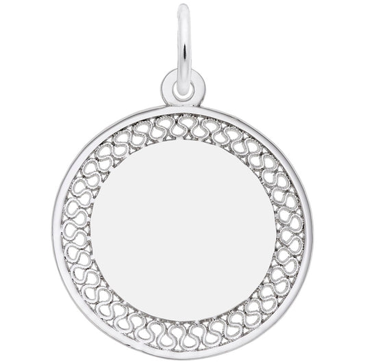 Medium Filigree Disc Charm - Elegant Silver Jewelry Accessory 8468