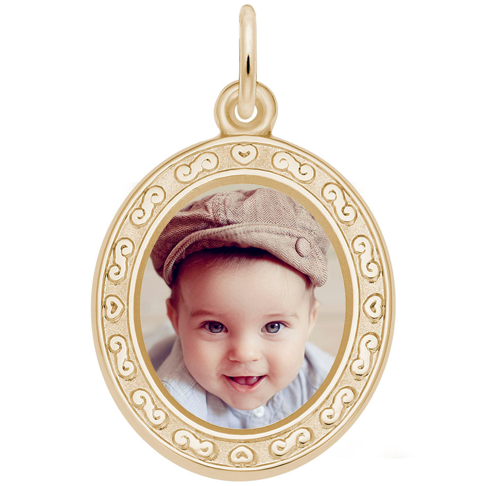 Custom Oval Scroll Photo Art Charm - Personalized Keepsake Jewelry 8612