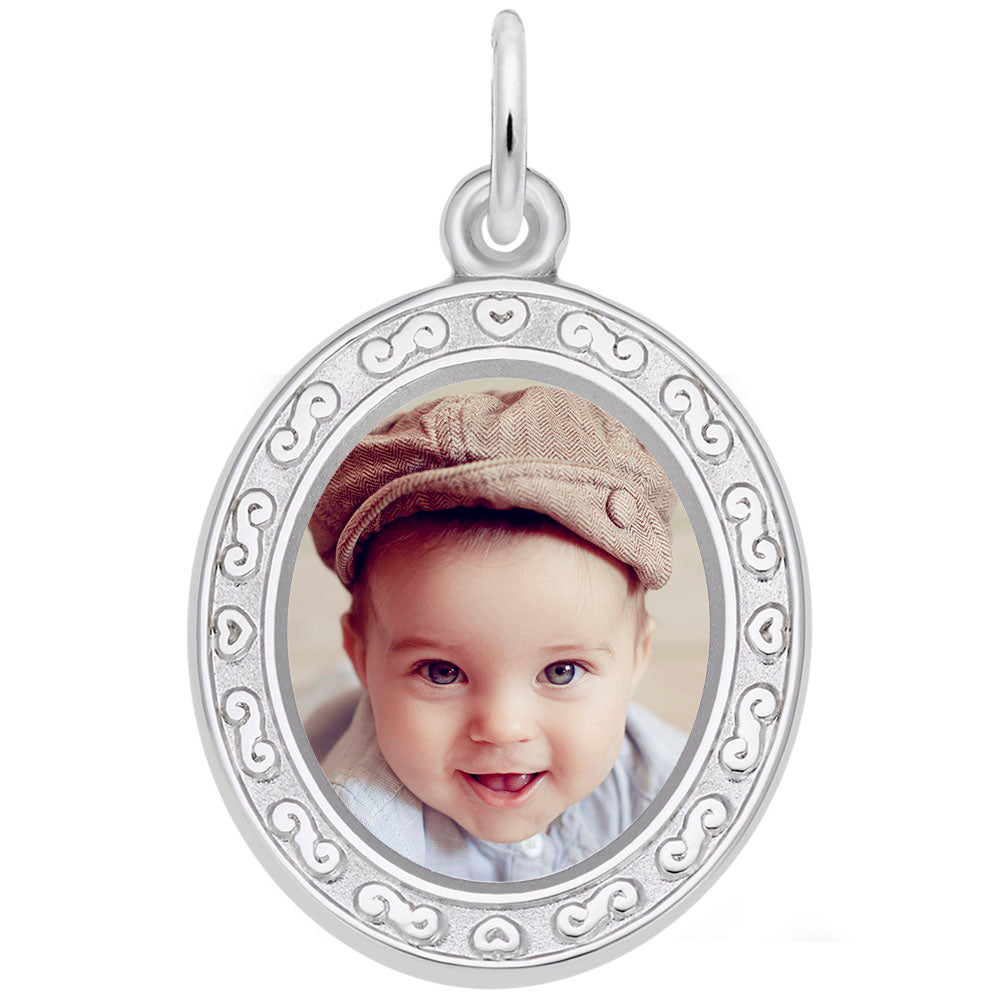 Custom Oval Scroll Photo Art Charm - Personalized Keepsake Jewelry 8612