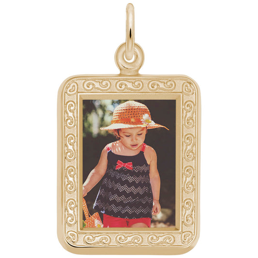 Personalized Vertical Rectangle Scroll Photo Art Charm - Customizable 8614