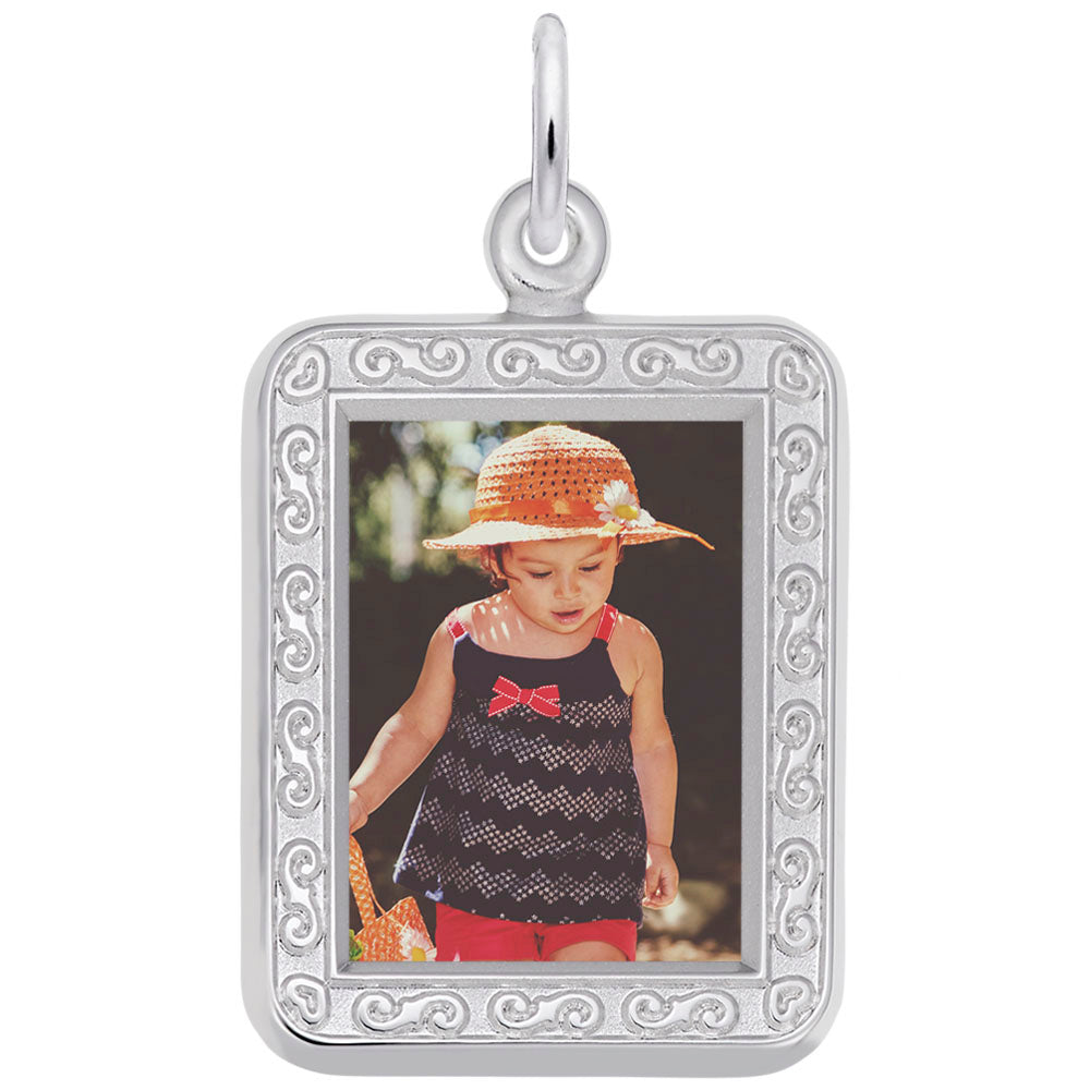 Personalized Vertical Rectangle Scroll Photo Art Charm - Customizable 8614
