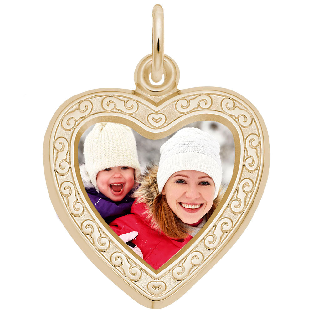 Heart Scroll Photo Art Charm - Customizable Keepsake Jewelry 8616
