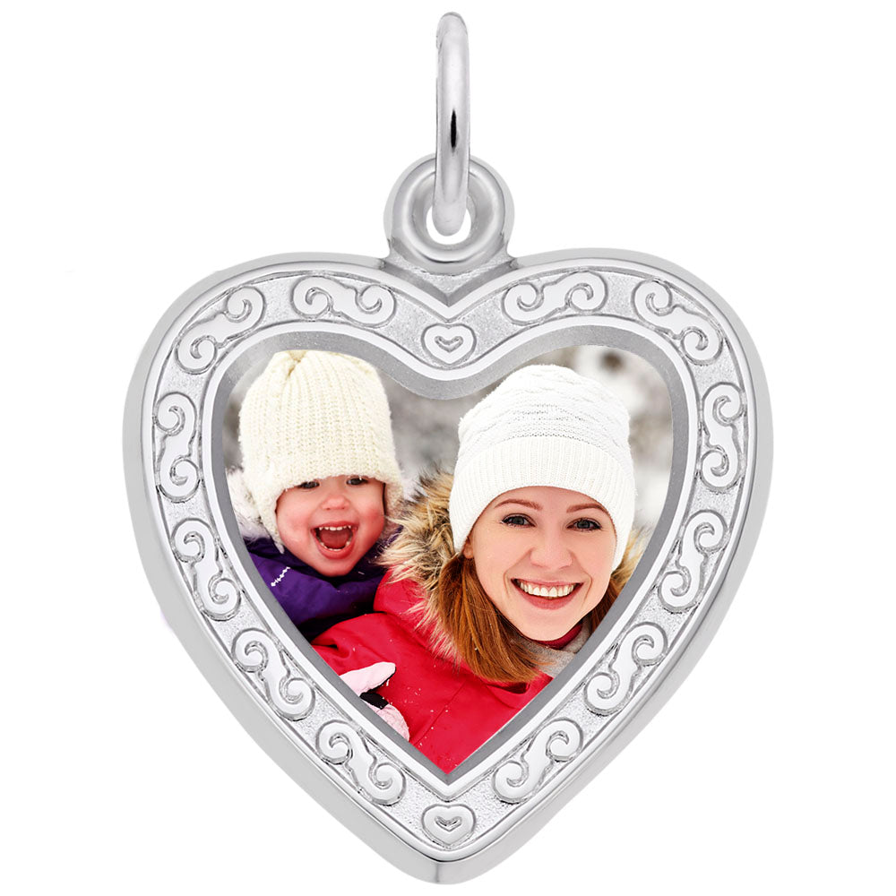 Heart Scroll Photo Art Charm - Customizable Keepsake Jewelry 8616