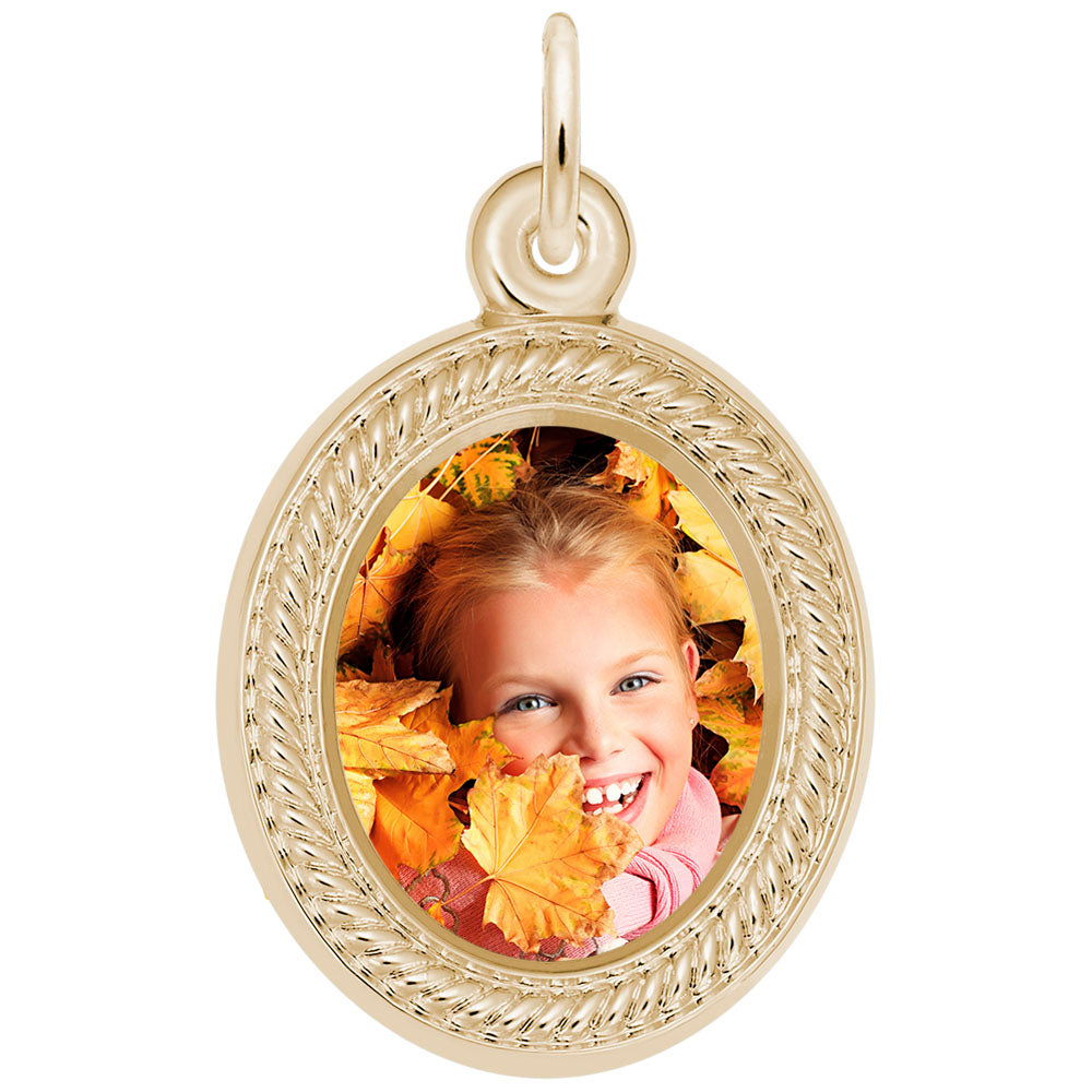Custom Oval Rope Photo Art Charm - Personalized Keepsake Jewelry 8629
