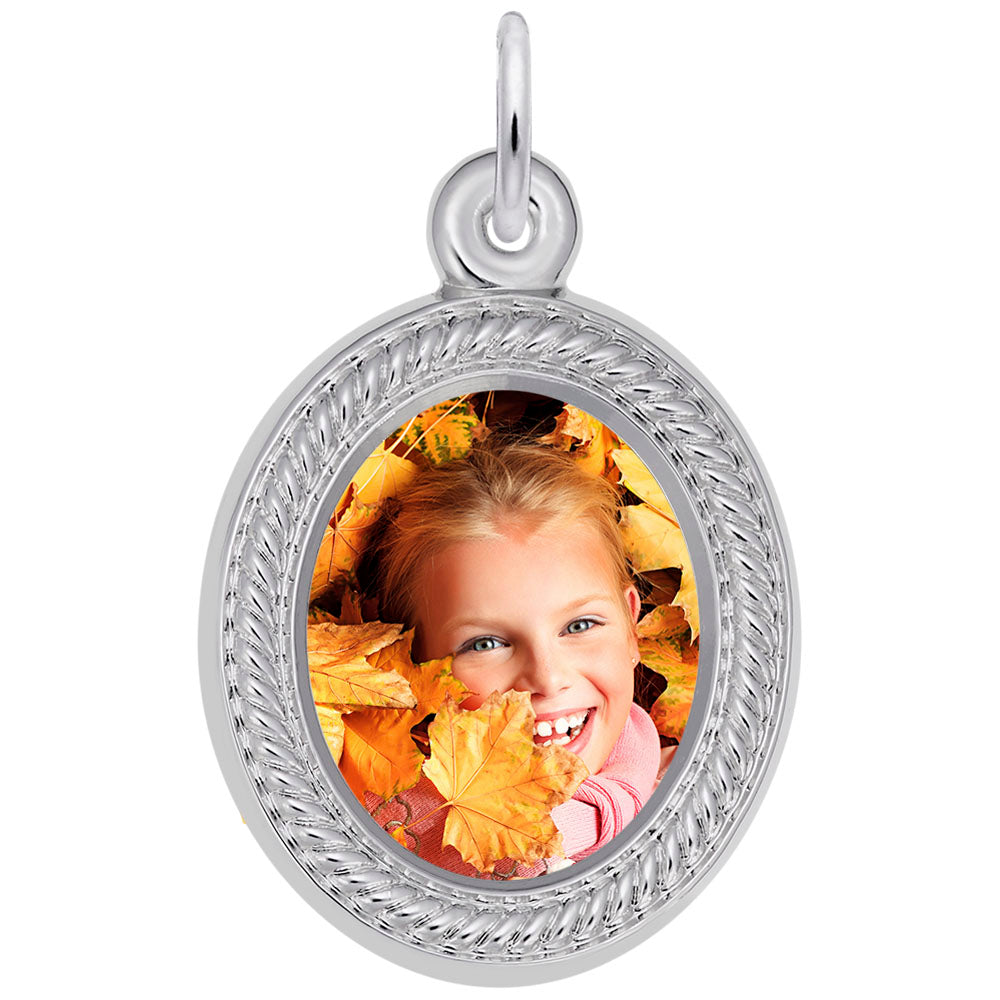 Custom Oval Rope Photo Art Charm - Personalized Keepsake Jewelry 8629