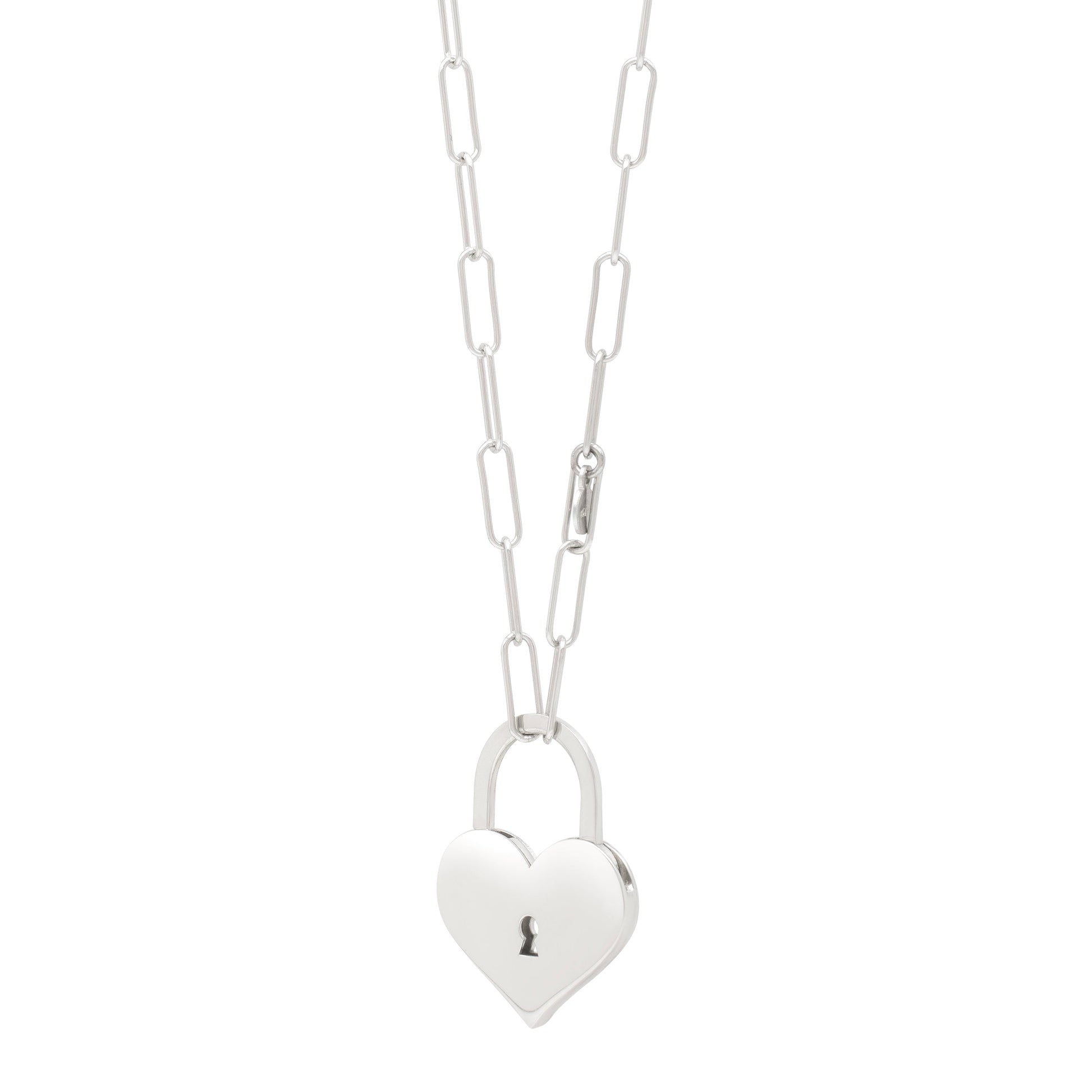 Royal Chain Silver Padlock Heart Necklace AGC17313