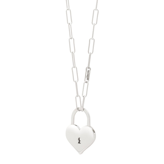 Royal Chain Silver Padlock Heart Necklace AGC17313