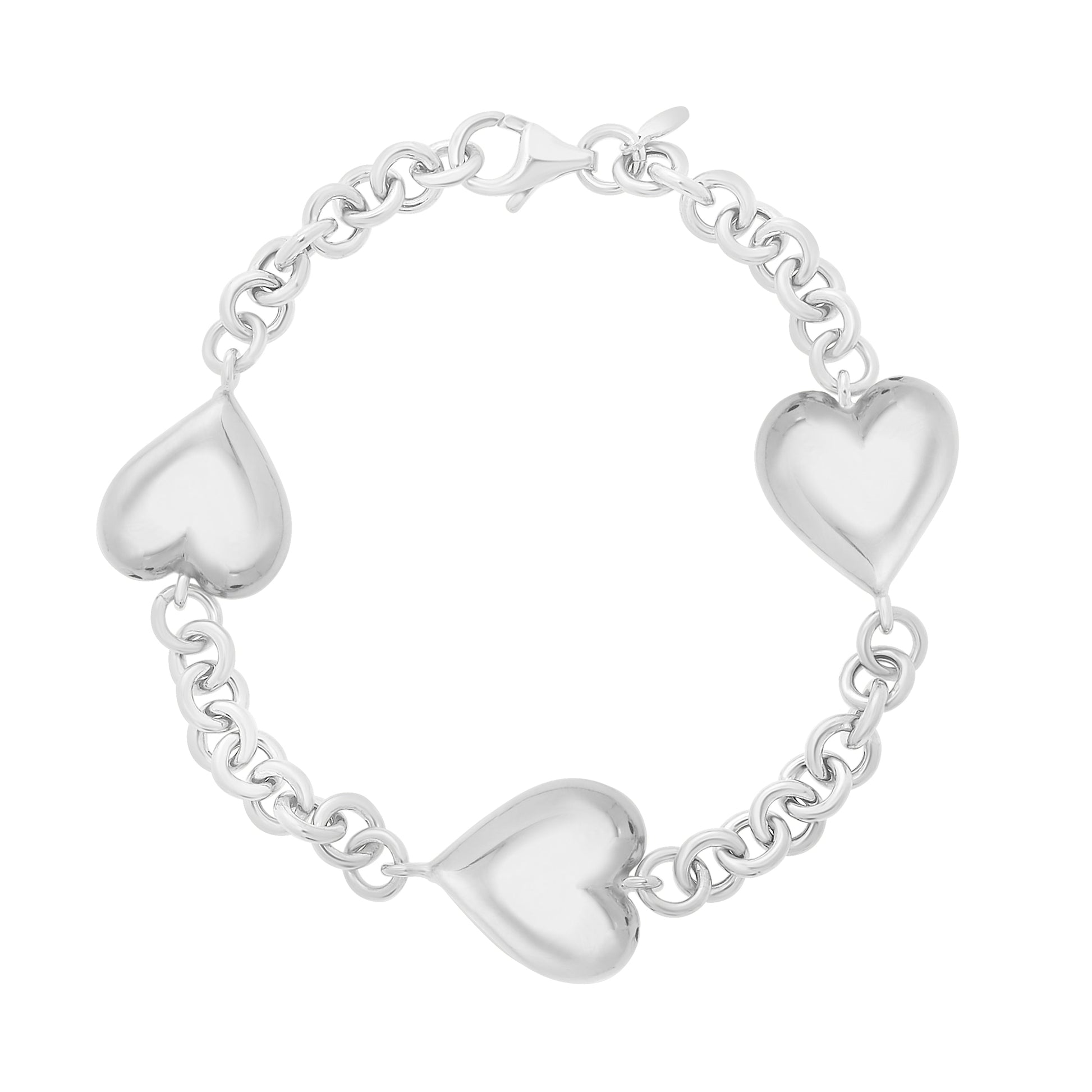 Royal Chain Silver Puffed Triple Heart Bracelet AGC17747