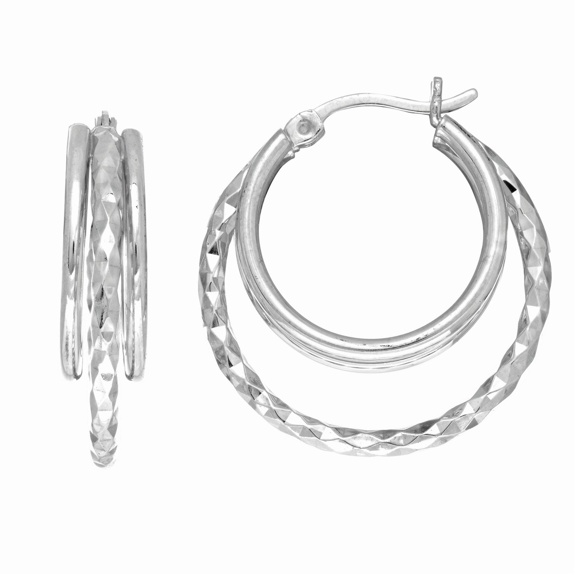 Royal Chain Silver Three Row Diamond Cut and Polished Hoop Earring AGE1786