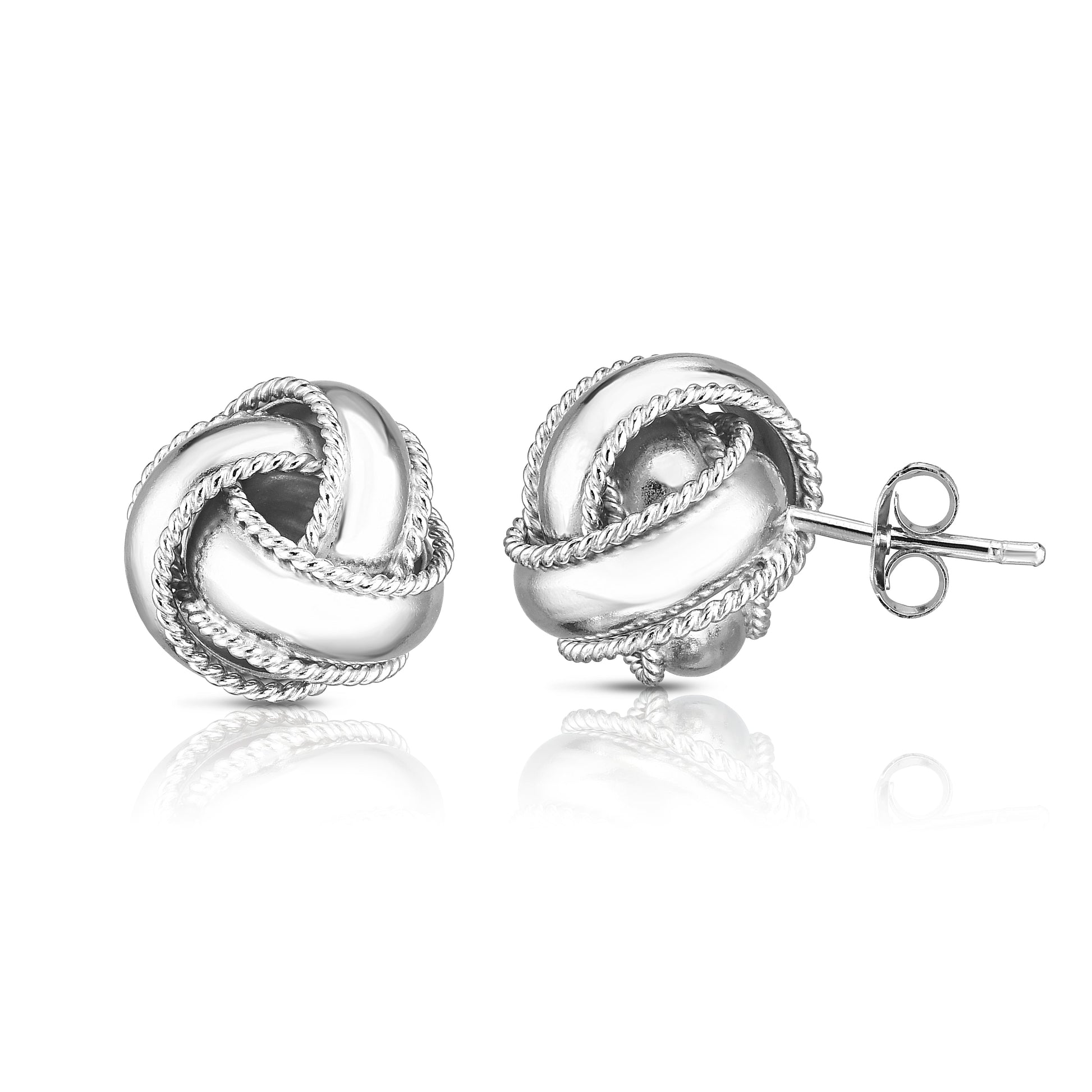 Royal Chain Silver Textured Border Polished Love Knot Earring AGE329