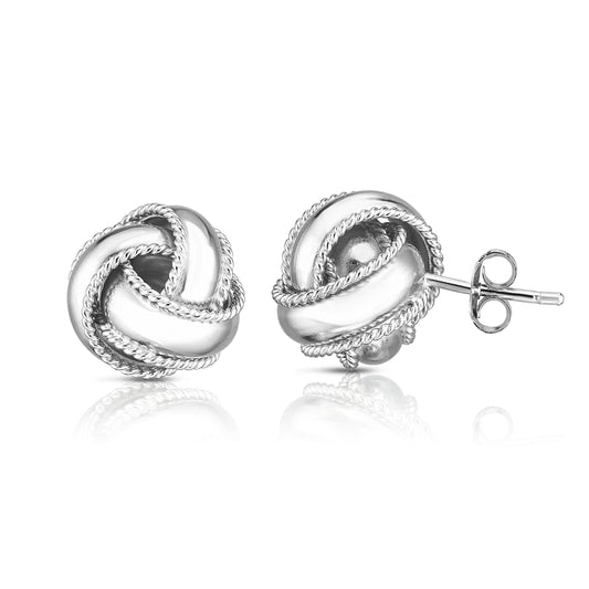 Royal Chain Silver Textured Border Polished Love Knot Earring AGE329